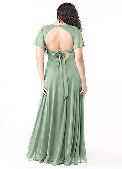 Azazie Induh Brautjungfernkleider A-Linie Flattert V-Hals Gittergewebe Kleid Matcha image8