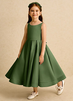 Azazie Babs Flower Girl Dresses Olive Ball-Gown Pleated Matte Satin Dress image8