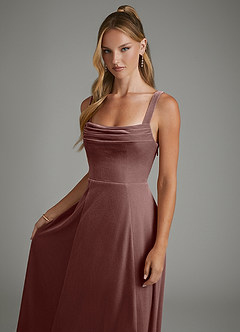 Azazie Shaude Bridesmaid Dresses Espresso A-Line Pleated Velvet Dress image5