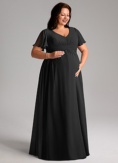 Azazie Verna Robes de demoiselle d'honneur de maternité Robe Trapèze Col V froncé Longueur ras du sol Mousseline de soie image10