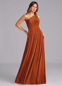 Azazie Charlize Bridesmaid Dresses Burnt Orange A-Line One Shoulder Velvet Dress image4