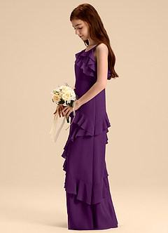 Azazie Evara Junior Abito A-Line in Chiffon Uva image5