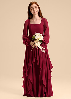 Azazie Clara Junior Abito A-Line in Chiffon Blusa Borgogna image6