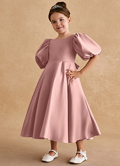 Azazie Sugarplum Flower Girl Dresses Rose Gold A-Line with Sleeves Matte Satin Dress image4