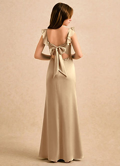Azazie Novalie Girls Formal Flower Girl Dresses Champagne Mermaid Bow Stretch Satin Dress image1