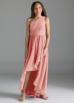 Azazie Mathilda Junior Rosette A-Line Pleated Chiffon Dress image4