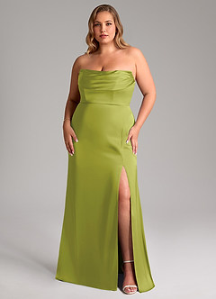 Azazie Saige Vestidos de damas de honor Vestido de Hierba De Limón de Satén Elástico de Corte Recto con Vestidos sin tirantes image16