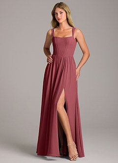 Azazie Rosaline Abiti da Damigella Abito A-Line in Chiffon Spacco Laterale Merlot image5