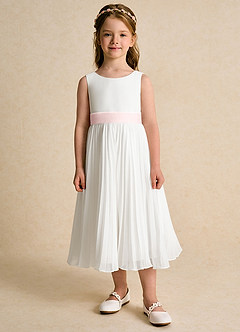 Azazie Margot Abiti da Ragazza di Fiori Abito A-Line in Chiffon Plissettato Avorio Rosa Rossore image6
