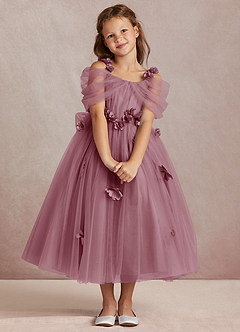 Azazie Shaylee Flower Girl Dresses Vintage Mauve A-Line Off the Shoulder Tulle Dress image1