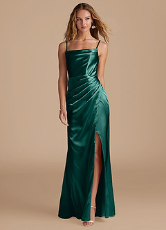 Azazie Marzia Bridesmaid Dresses Pine Mermaid Pleated Metallic Satin Dress image4