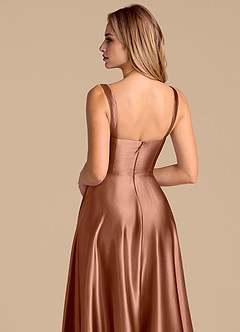 Azazie Shaude Abiti da Damigella Abito A-Line in Raso Metallizzato Plissettato Bronzo image7