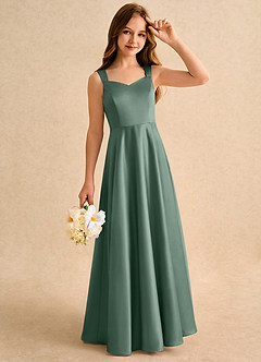 Azazie Makani Girls Formal Blumenmädchenkleider A-Linie Herzausschnitt Matte Satin Kleid Eukalyptus image5