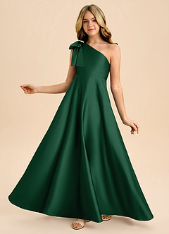 Azazie Penguin Junior Abito A-Line in Raso Elasticizzato Fiocco Verde Scuro image1