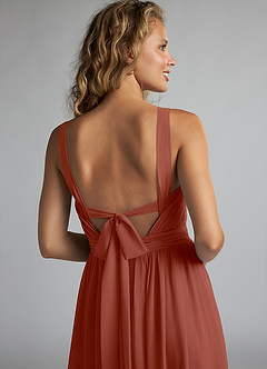 Azazie Aziza Bridesmaid Dresses Auburn A-Line V-Neck Pleated Chiffon Dress image6
