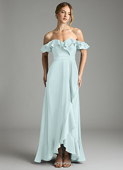 Azazie Lyra Bridesmaid Dresses Sea Glass A-Line Off the Shoulder Stretch Satin Convertible Dress image1