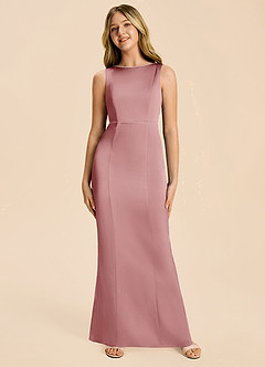 Azazie Emi Junior Dusty Rose Sheath Bow Stretch Satin Dress image6