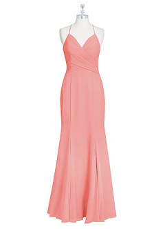 Azazie Carolina Bridesmaid Dresses Coral Mermaid Ruched Chiffon Dress image6