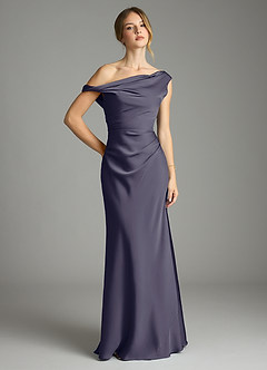 Azazie Emerson Bridesmaid Dresses Stormy Mermaid Off the Shoulder Stretch Satin Dress image1