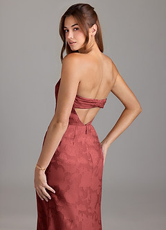 Azazie Leonis Vestidos de damas de honor Vestido Terracota de Devorado Floral de Corte Recto Convertible con Palabra de honor image7