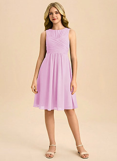 Azazie Skyla Junior Vestido de Rosa Caramelo de Gasa de Corte en A con Plisado image3