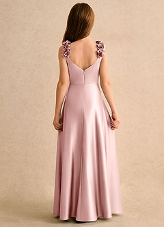Azazie Rosita Girls Formal Robe Demoiselle D'honneur Fillette Robe Trapèze en Mat Satiné Plissée Rose Poudré image4