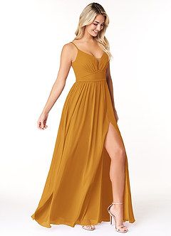 Azazie Rayna Bridesmaid Dresses Butterscotch A-Line V-Neck Pleated Chiffon Dress image4