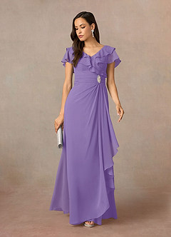 Azazie Snapdragon Kleider für die Brautmutter A-Linie V-Hals Gerüscht Chiffon Kleid Tahiti image5