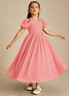 Azazie Joss Flower Girl Dresses Coral A-Line with Sleeves Chiffon Dress image3