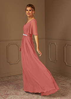 Azazie Tricia Mother of the Bride Dresses Salmon Pink A-Line V-Neck Pleated Chiffon Dress image8