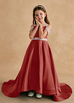 Azazie Jodi Flower Girl Dresses Terracotta A-Line Matte Satin Dress image5