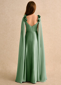 Azazie Rosita Junior Formal vestidos de niña de las flores Vestido de Matcha de Satin Mate de Corte En A con Plisado image2