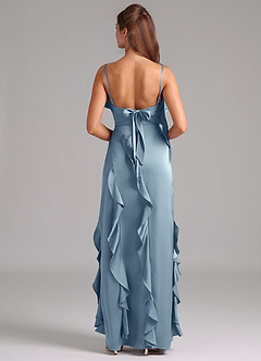 Azazie Malia Bridesmaid Dresses Dusty Blue A-Line Side Slit Stretch Satin Dress image6