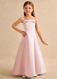 Azazie Izel Girls Formal Flower Girl Dresses Ivory Blushing Pink A-Line Pleated Matte Satin Dress image5