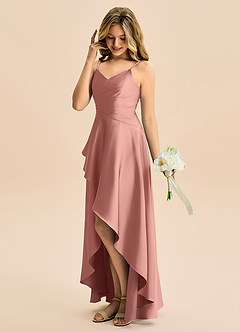 Azazie Eirlys Junior A-Linie Plissee Stretch-Satin Kleid Rosettenrosa image3