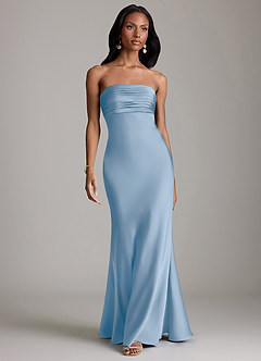 Azazie Saylor Vestidos de damas de honor Vestido de Azul Pálido de Satén Elástico de Corte Sirena con Sin tirantes image2