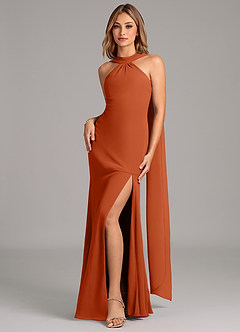 Azazie Kinsley Robes de demoiselle d'honneur Robe Sirène en Mousseline de soie Plissée Orange Brûlée image4