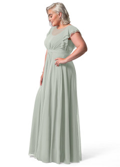 Azazie Daphne Modest Bridesmaid Dresses A-Line Ruffled Chiffon Floor-Length Dress image53