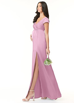 Azazie Allessia Maternity Bridesmaid Dresses A-Line Pleated Stretch Satin Floor-Length Dress image3