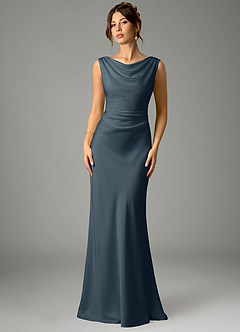 Azazie Kieryn Robes de demoiselle d'honneur Robe Sirène en Satin extensible Plissée Violet Crépusculaire image1
