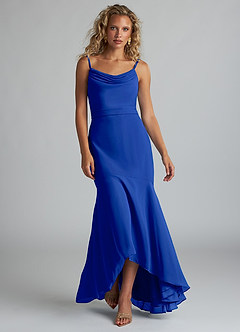 Azazie Summer Brautjungfernkleider Meerjungfrau-Linie Schaufel Kutte Chiffon Kleid Königsblau image4
