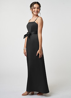 Azazie Anina Junior Black A-Line Bow Stretch Satin Dress image4