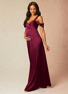 Azazie Rhea Maternity Bridesmaid Dresses A-Line Off-The-Shouler Pleated Stretch Satin Floor-Length Dress image3