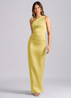 Azazie Akilah Bridesmaid Dresses Canary Mermaid One Shoulder Stretch Satin Dress image4