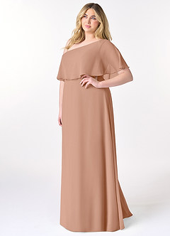 Azazie Lizzy Jurken voor bruidsmeisjes Jurk van Chiffon met A-Lijn One-Shoulder Champagne Roos image10