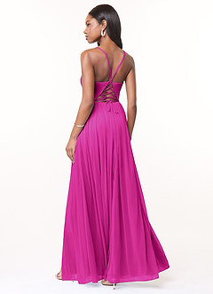 Azazie Marsol Brautjungfernkleider A-Linie Korsett Gittergewebe Kleid Fuchsia image2