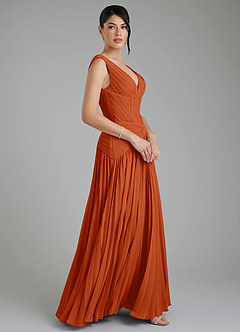Azazie Kima Robes de demoiselle d'honneur Robe Trapèze en Mousseline de soie Plissée Orange Brûlée image7