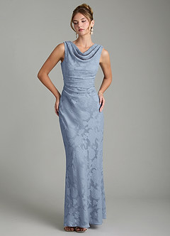 Azazie Kieryn Brautjungfernkleider Meerjungfrau-Linie Plissee Blumen-Burnout Kleid Staubblau image1