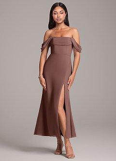 Azazie Saige Bridesmaid Dresses Espresso Sheath Off the Shoulder Chiffon Convertible Dress image1