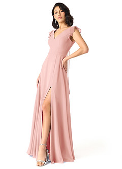 Azazie Claudine Robes de demoiselle d'honneur Robe Trapèze en Mousseline de soie Manche volante Rosette image3